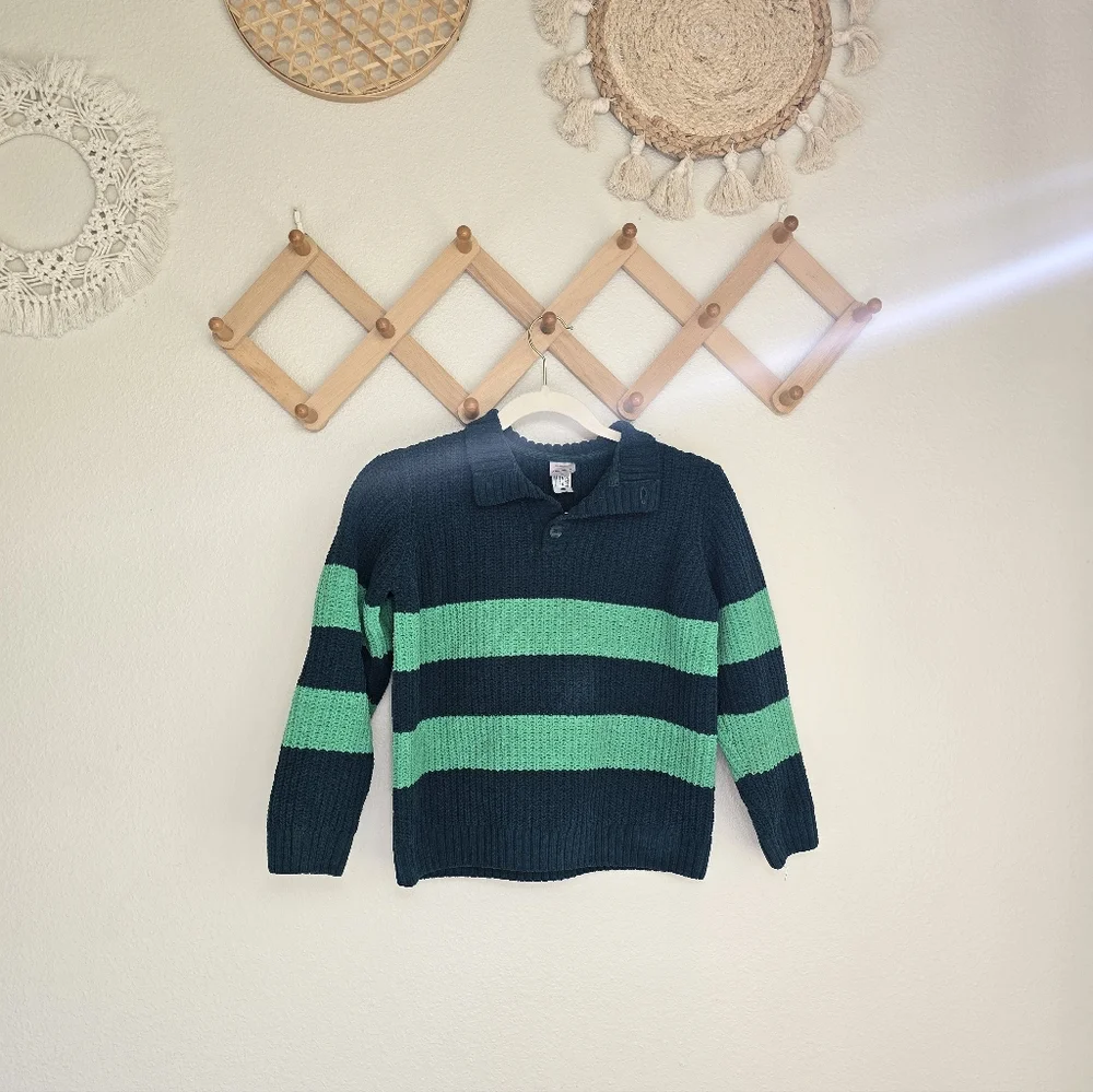 Hanna Andersson Children's Green Rugby Stripe Chenille Pullover Sweater Size 12